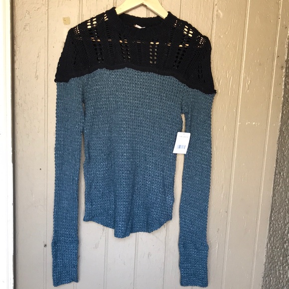 Free People snowflake colorblocked pointelled sweater inTeal Ocean Combo - Picture 2 of 10